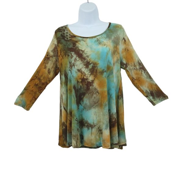 Andree by Unit Top Open Back Womens Size M Long Sleeve Green Brown Pullover - Picture 1 of 14
